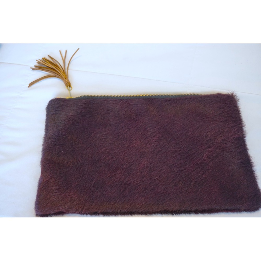 Parker & Hyde Purple Hair On Hide Leather Tassel Zip Clutch Bag